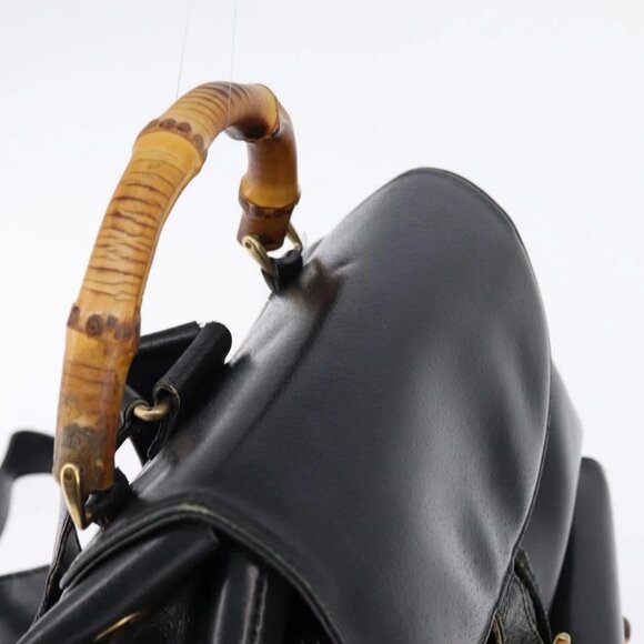 GUCCI Bamboo Backpack Leather Navy Gold 003 2058 0016 Auth gh884 - Picture 7 of 16